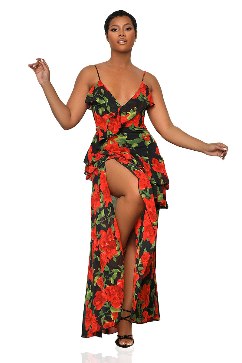 Bed of Roses Floral Maxi Dress (Red Multi)- FINAL SALE