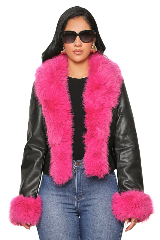 Extra Attention Faux Fur Coat (Pink Multi)- FINAL SALE