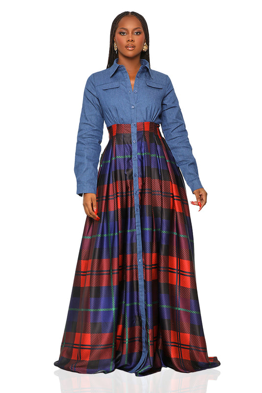 Fatally Hot Plaid Maxi Dress (Blue Multi)- FINAL SALE