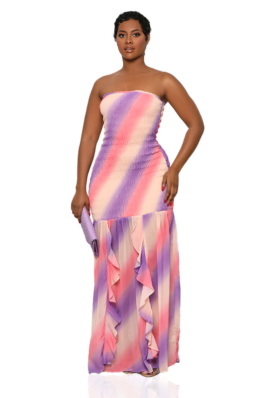Flow With It Pastel Strapless Dress (Pink Multi)