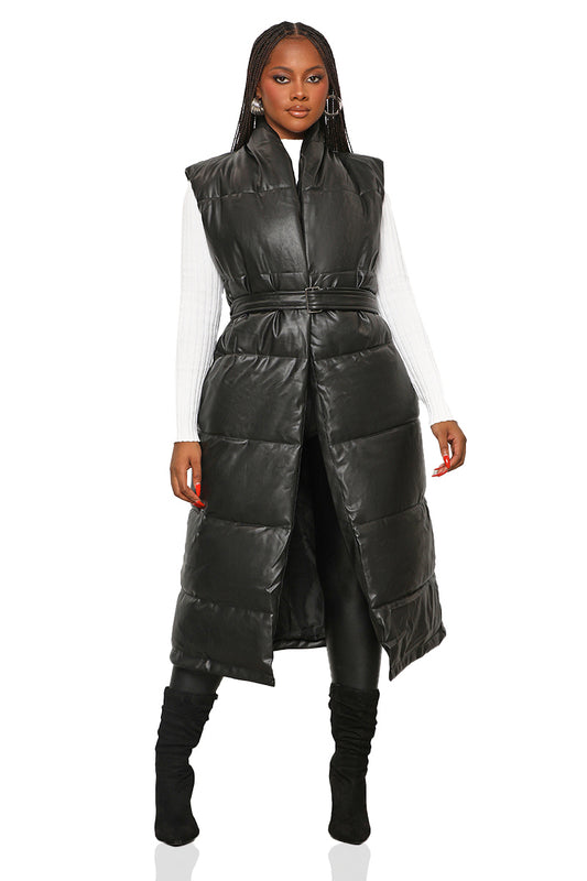 Hard To Forget Faux Leather Longline Vest (Black)- FINAL SALE