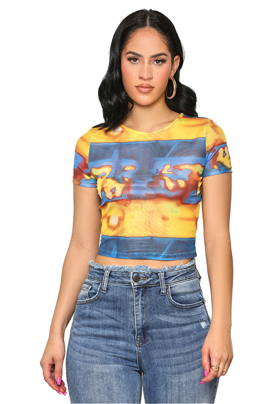 More To It Mesh Crop Top (Yellow Multi)- FINAL SALE