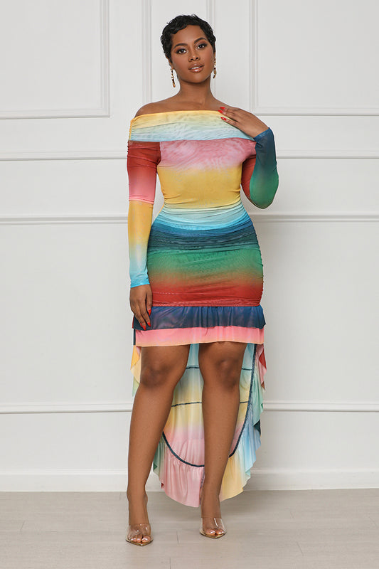 Ombre Off The Shoulder Dress (Yellow Multi)