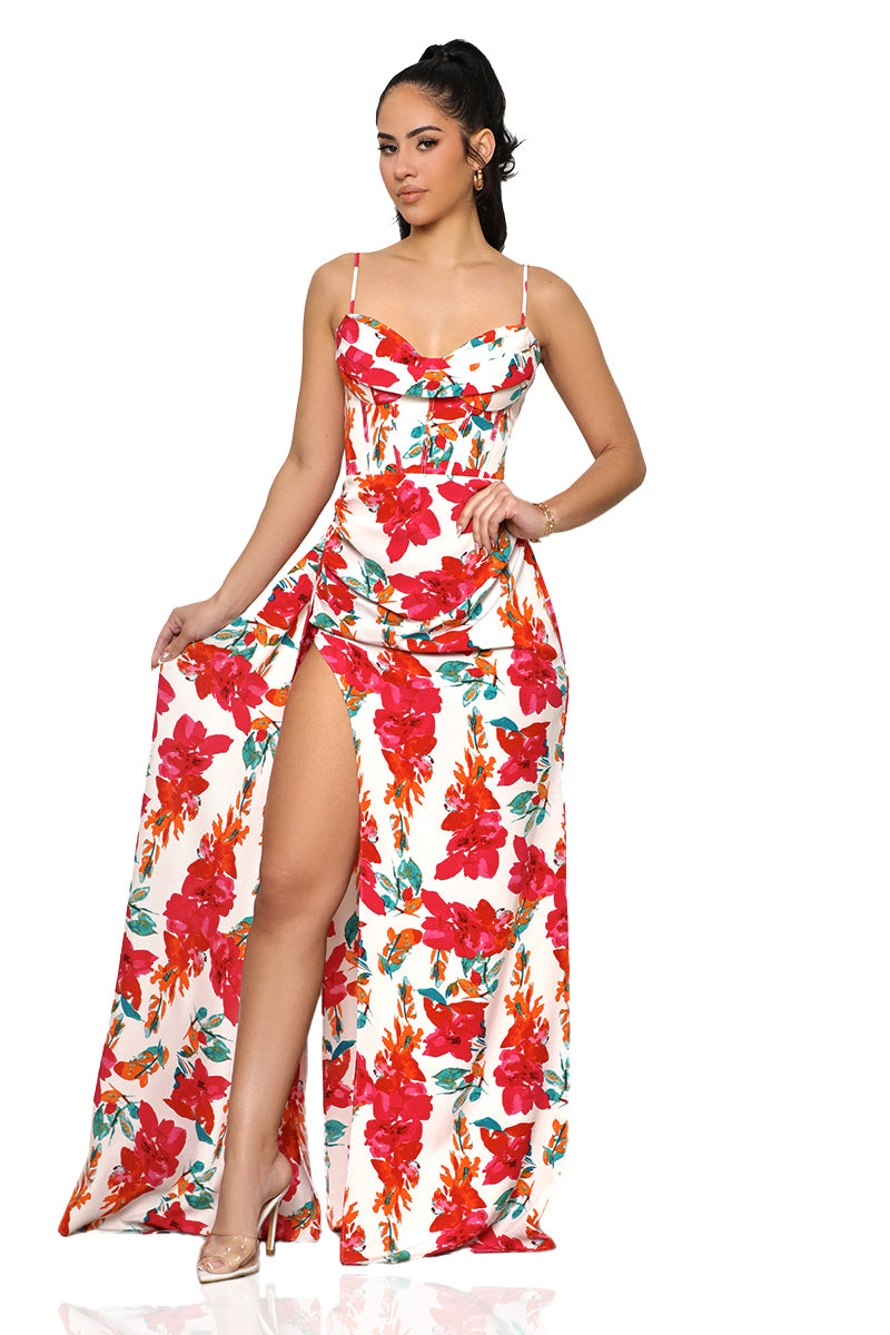 Once  Upon A Time Floral Dress (Red Multi)