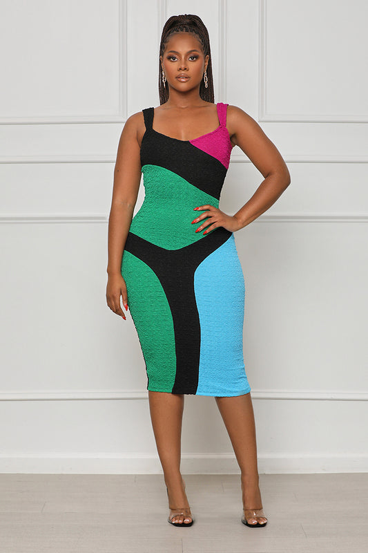 Only One Color Block Dress (Black Multi)