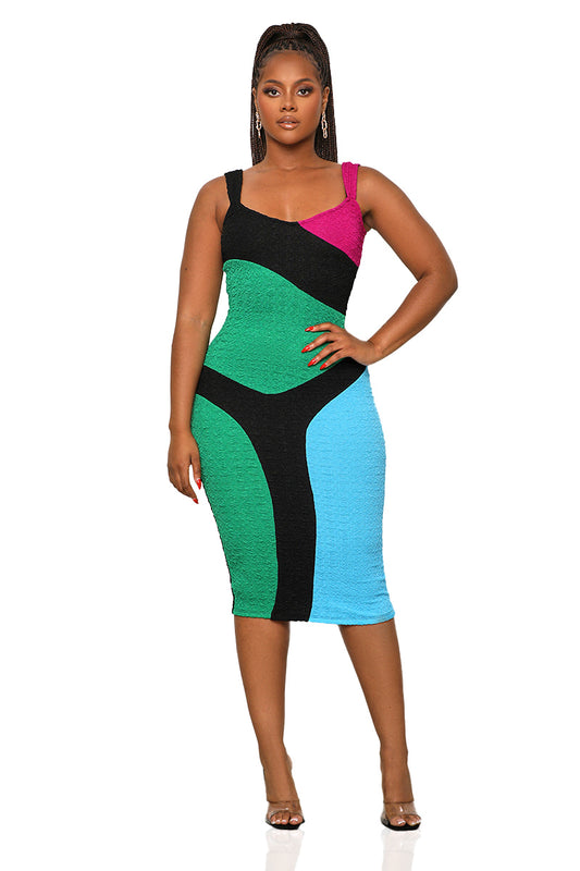 Only One Color Block Dress (Black Multi)