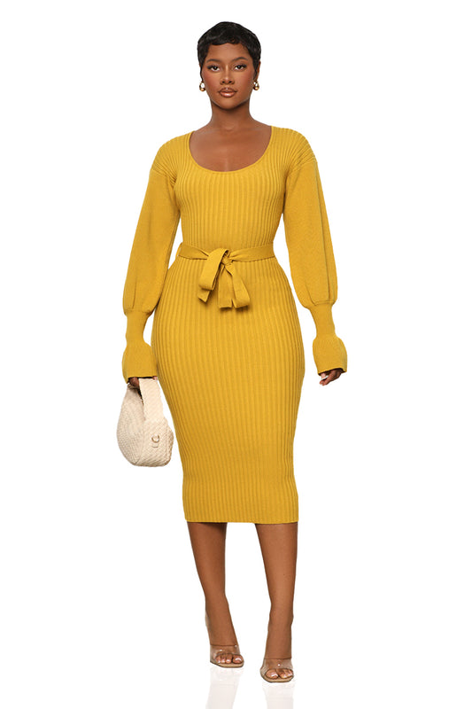 Scoop Me Away Sweater Dress (Mustard)- FINAL SALE