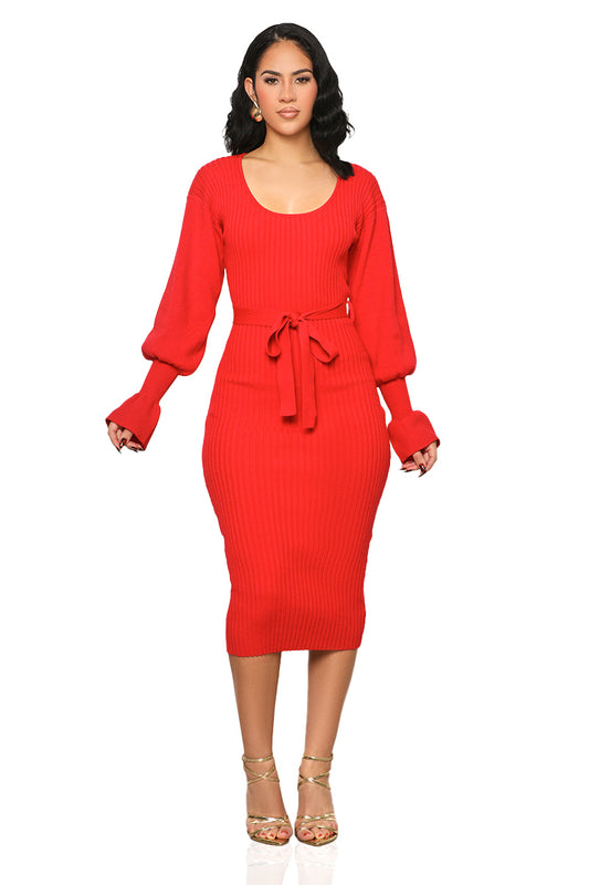 Scoop Me Away Sweater Dress (Red)- FINAL SALE