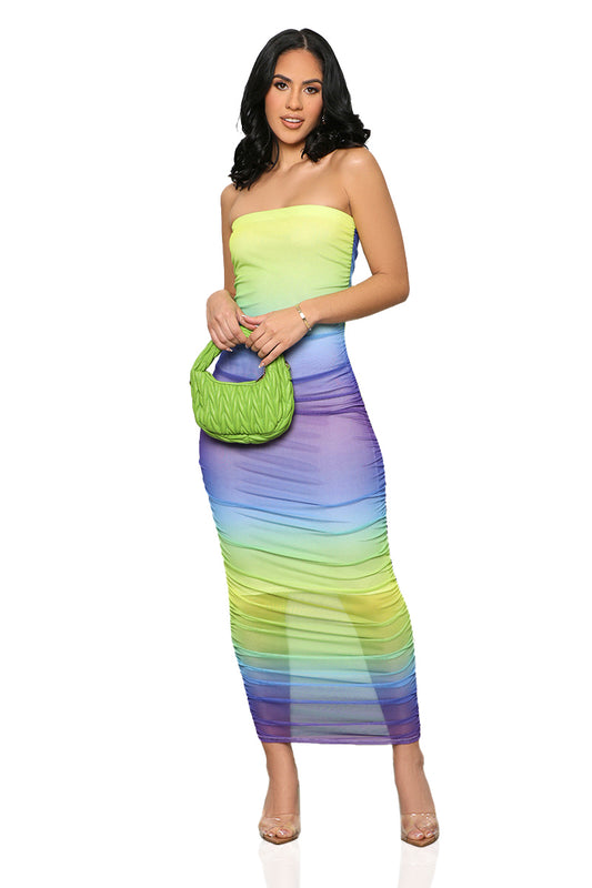 Seaside Ombre Strapless Dress (Green Multi)