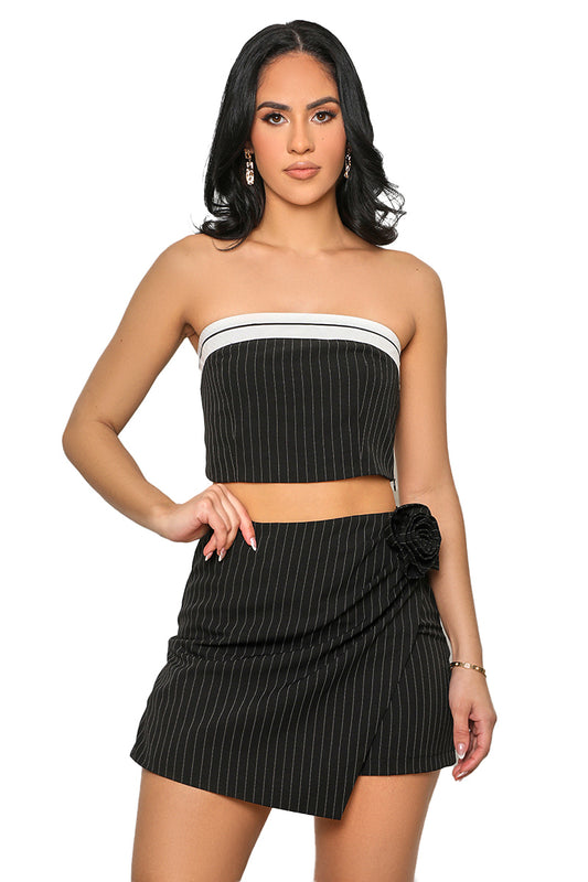 That Girl Pinstripe Skirt Set (Black)