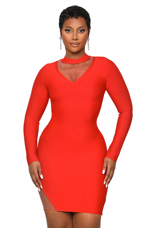 True Desire Embellished Bandage Dress (Red)- FINAL SALE
