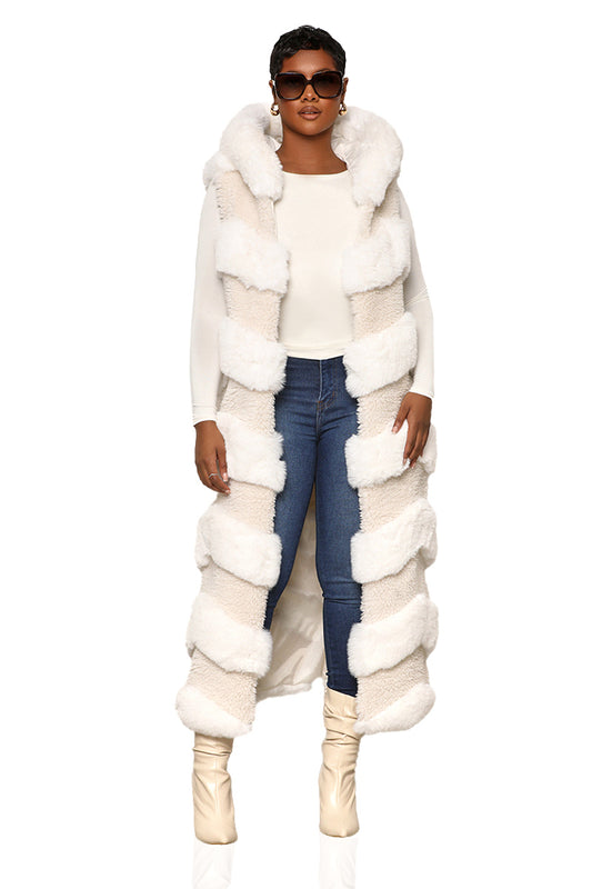 Winter Hues Longline Faux Fur Vest (Cream)- FINAL SALE