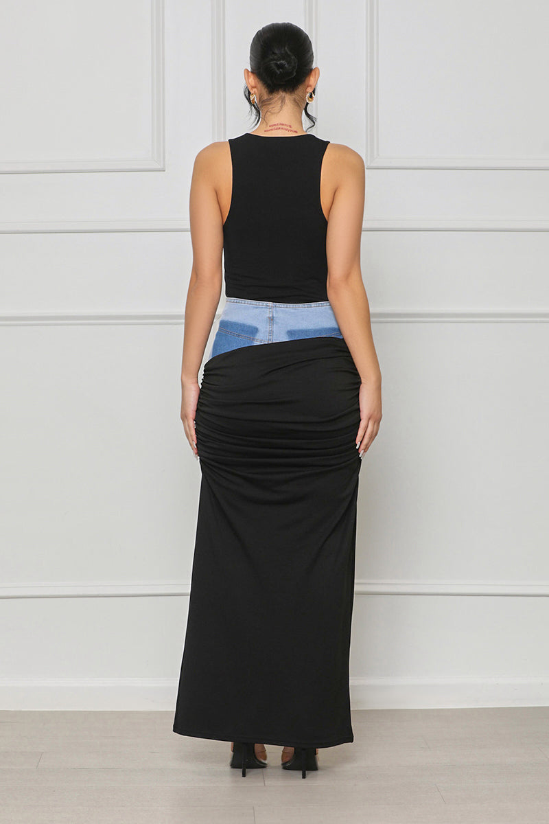 Focus On Me Denim Skirt (Black Multi)