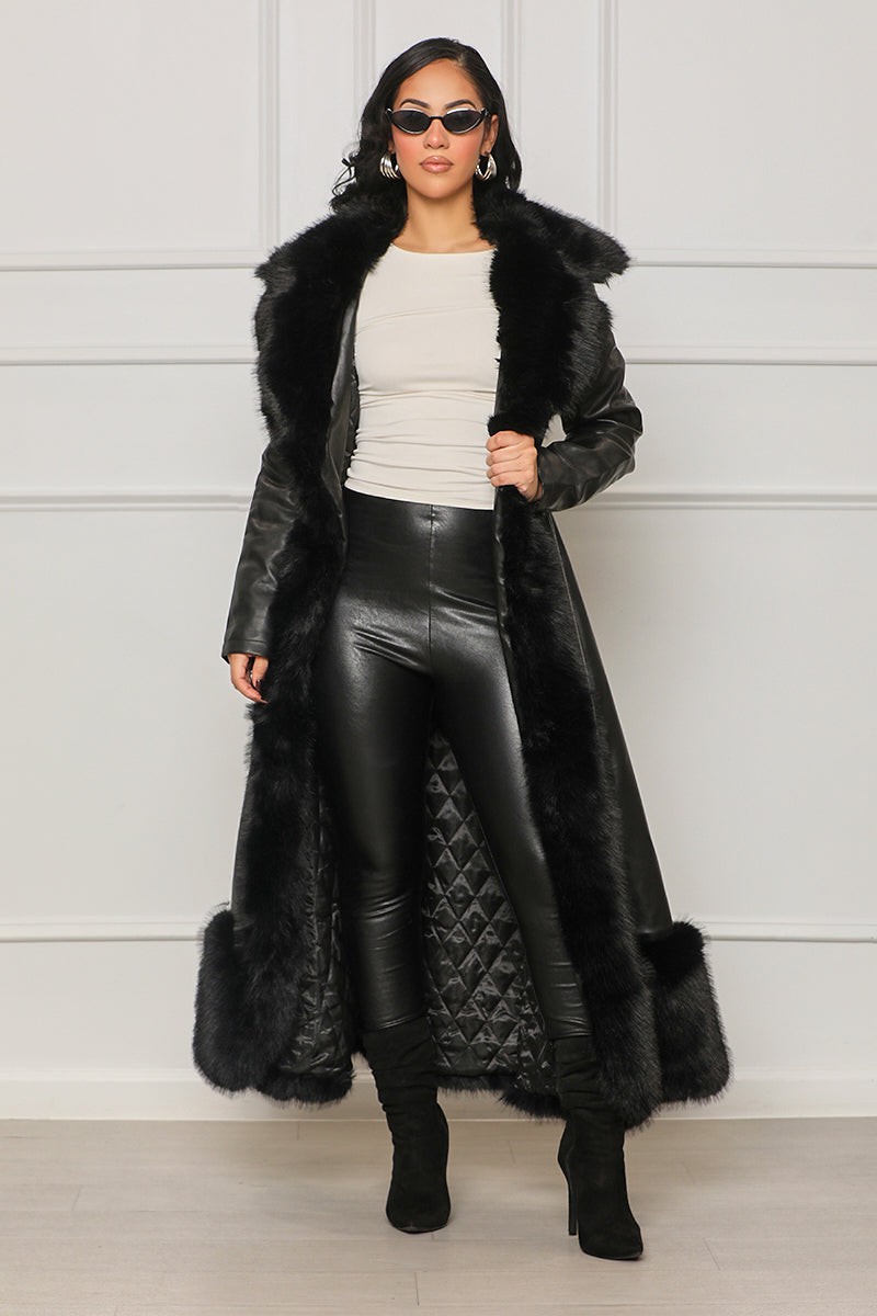 Oh So Extra Faux Fur & Leather Coat (Black)- FINAL SALE