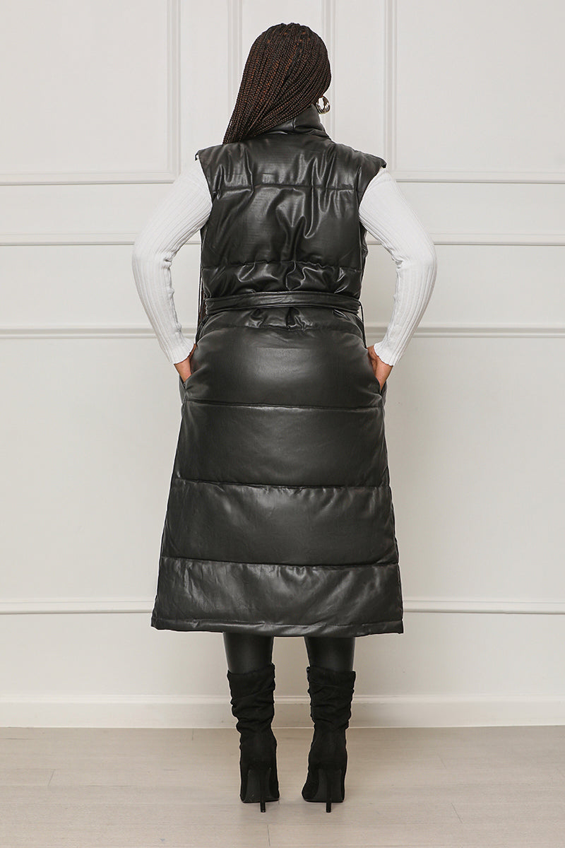 Hard To Forget Faux Leather Longline Vest (Black)- FINAL SALE
