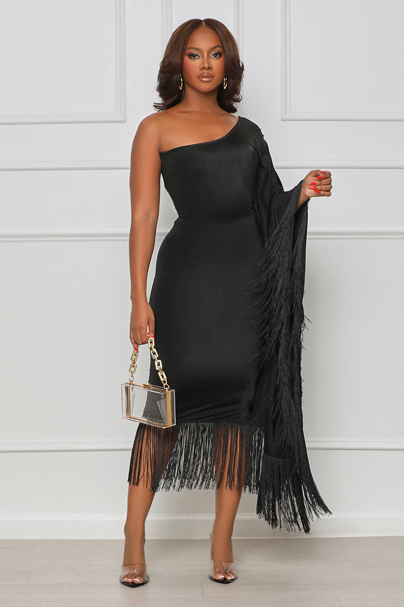 Black Some Like It Hot Fringe Wiggle Dress | Size XSmall