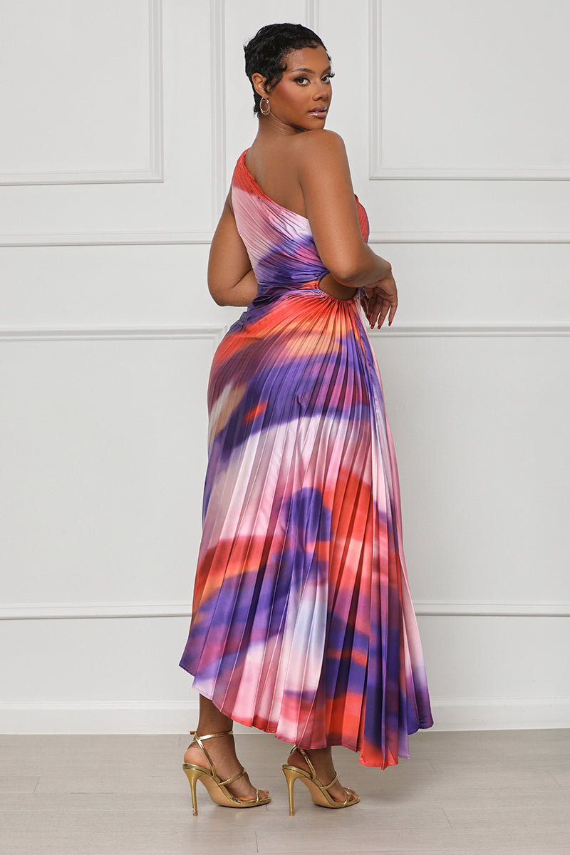 Sunkissed Watercolor One Shoulder Dress (Purple Multi)