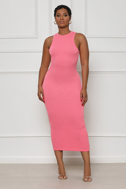 Keep It Simple Midi Dress (Pink)