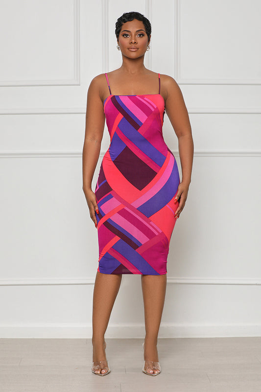 In Between The Lines Mini Dress (Pink Multi)