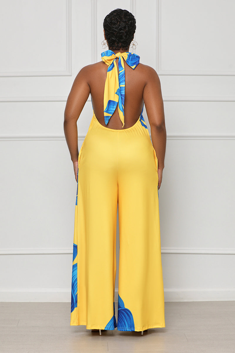 Cabana Palm Print Jumpsuit (Yellow Multi)
