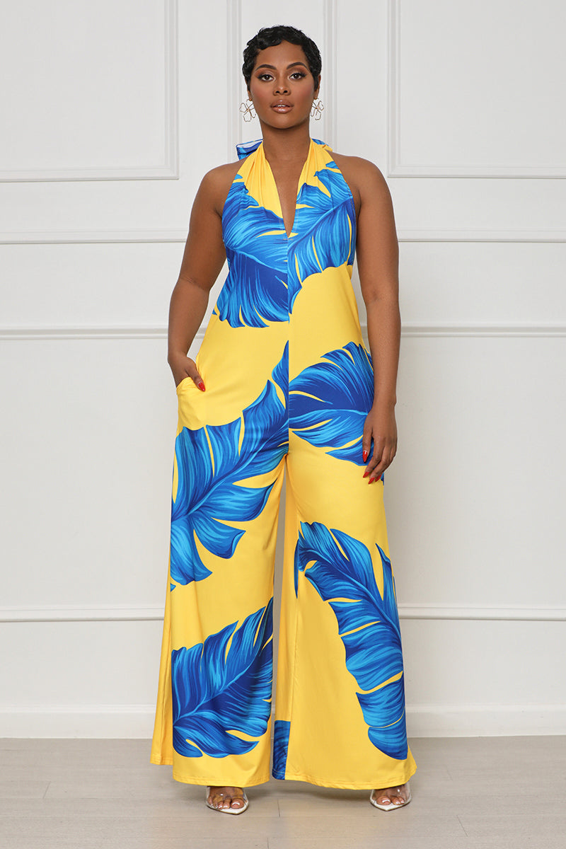 Cabana Palm Print Jumpsuit (Yellow Multi)