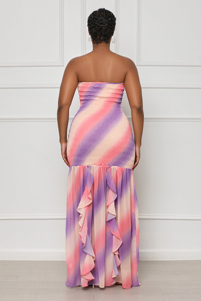 Flow With It Pastel Strapless Dress (Pink Multi)