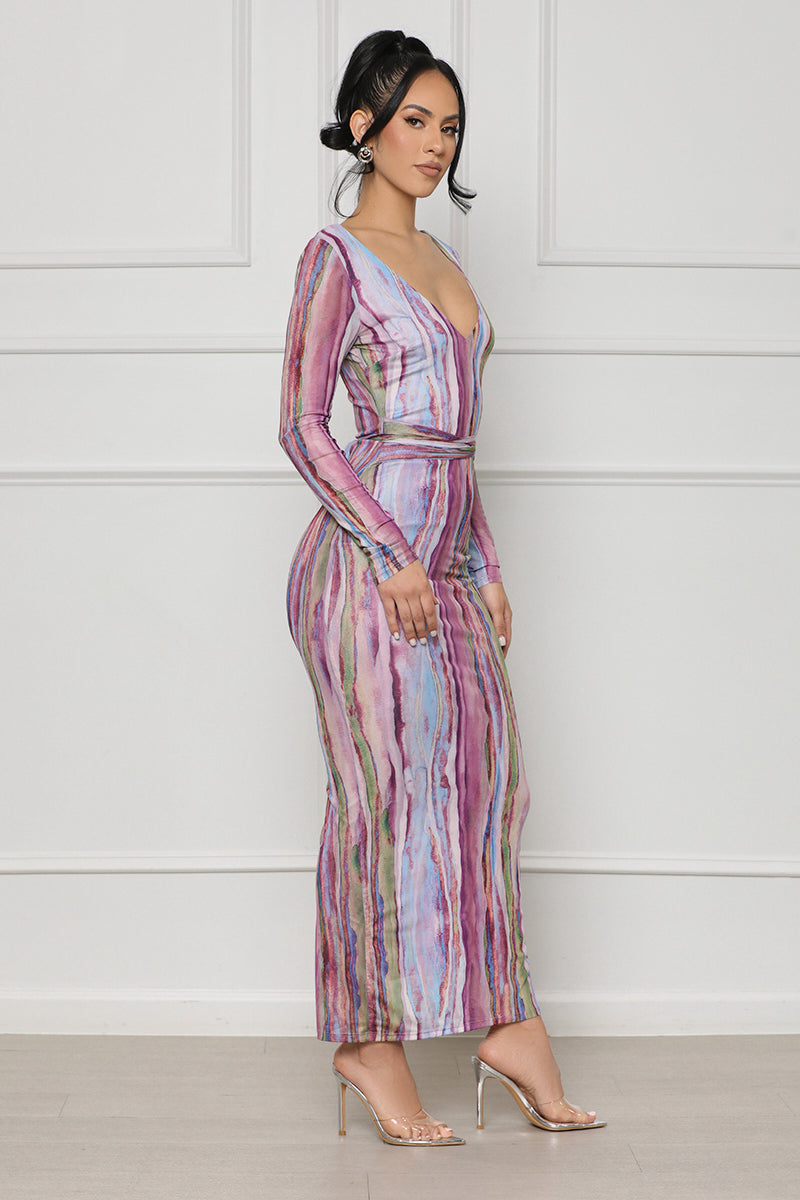 Optical Illusion Midi Dress (Purple Multi)