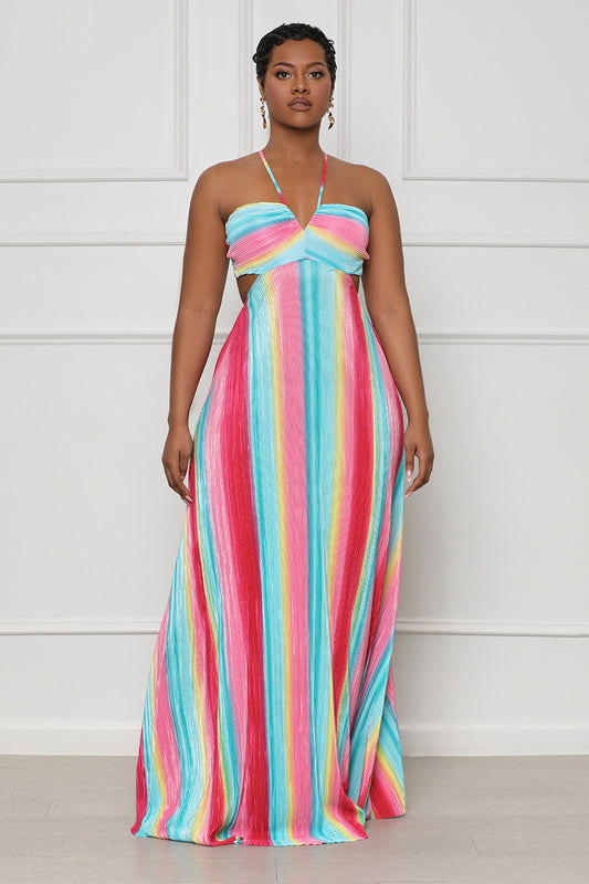 Taste The Rainbow Maxi Dress (Pink Multi)