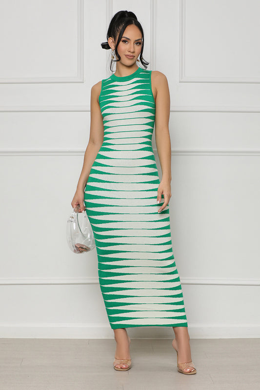 Springtime Symmetry Midi Dress (Green Multi)