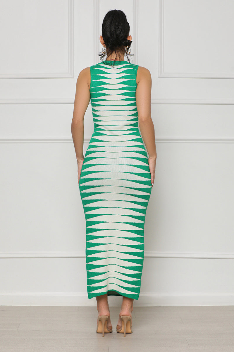 Springtime Symmetry Midi Dress (Green Multi)