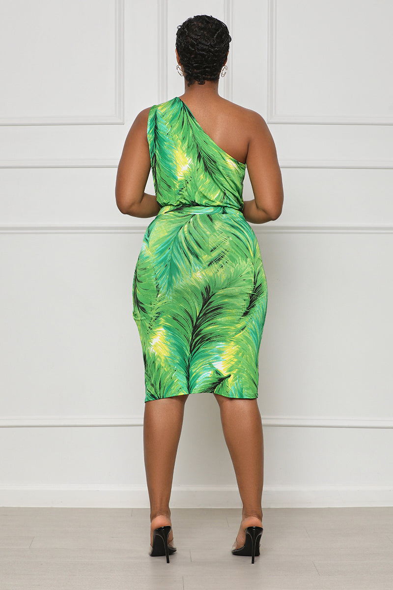 In The Tropics One Shoulder Dress (Green)