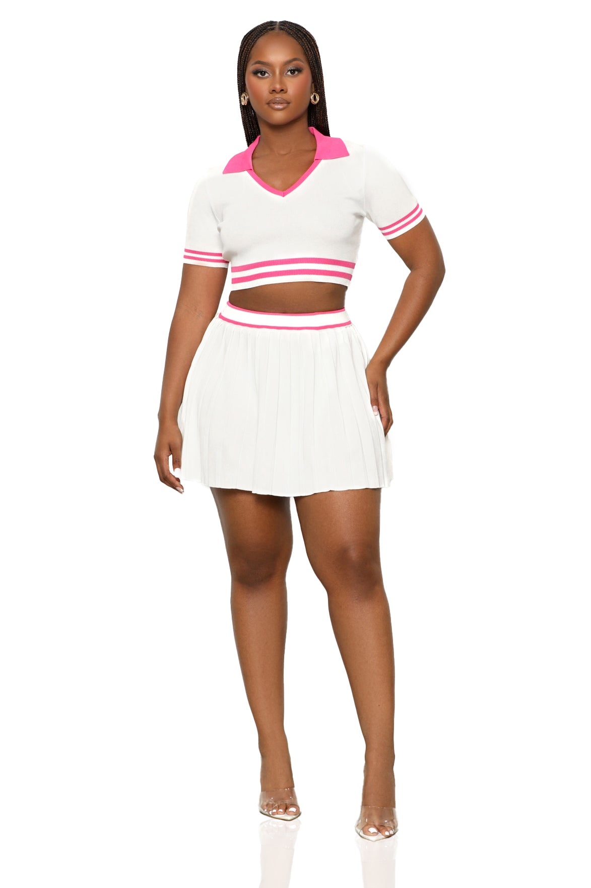 Fair Play Skirt Set (White & Pink)