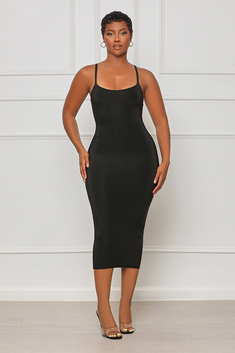 Soft and Smooth Seamless Midi Dress (Black)- FINAL SALE – Lilly's Kloset