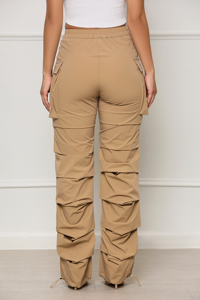 All Truths Ruched Cargo Pants (Tan) - Lilly's Kloset
