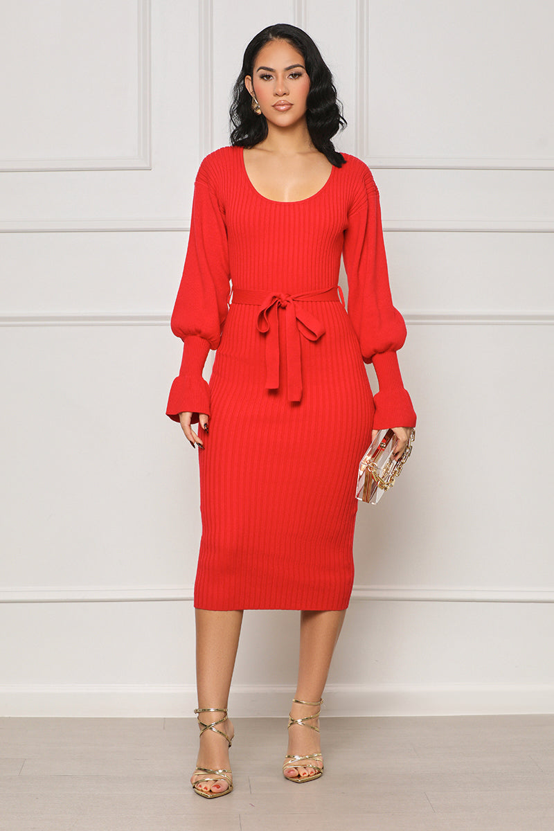 Scoop Me Away Sweater Dress (Red) - Lilly's Kloset