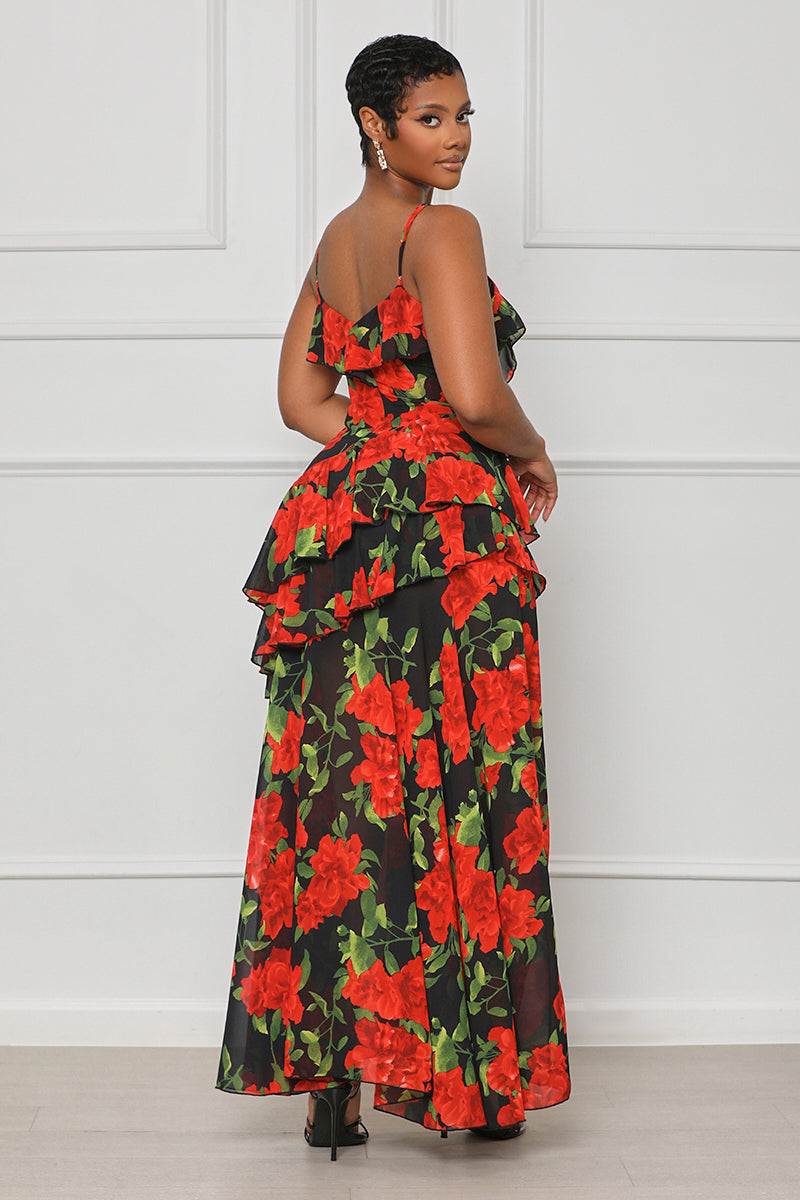 Bed of Roses Floral Maxi Dress (Red Multi)- FINAL SALE