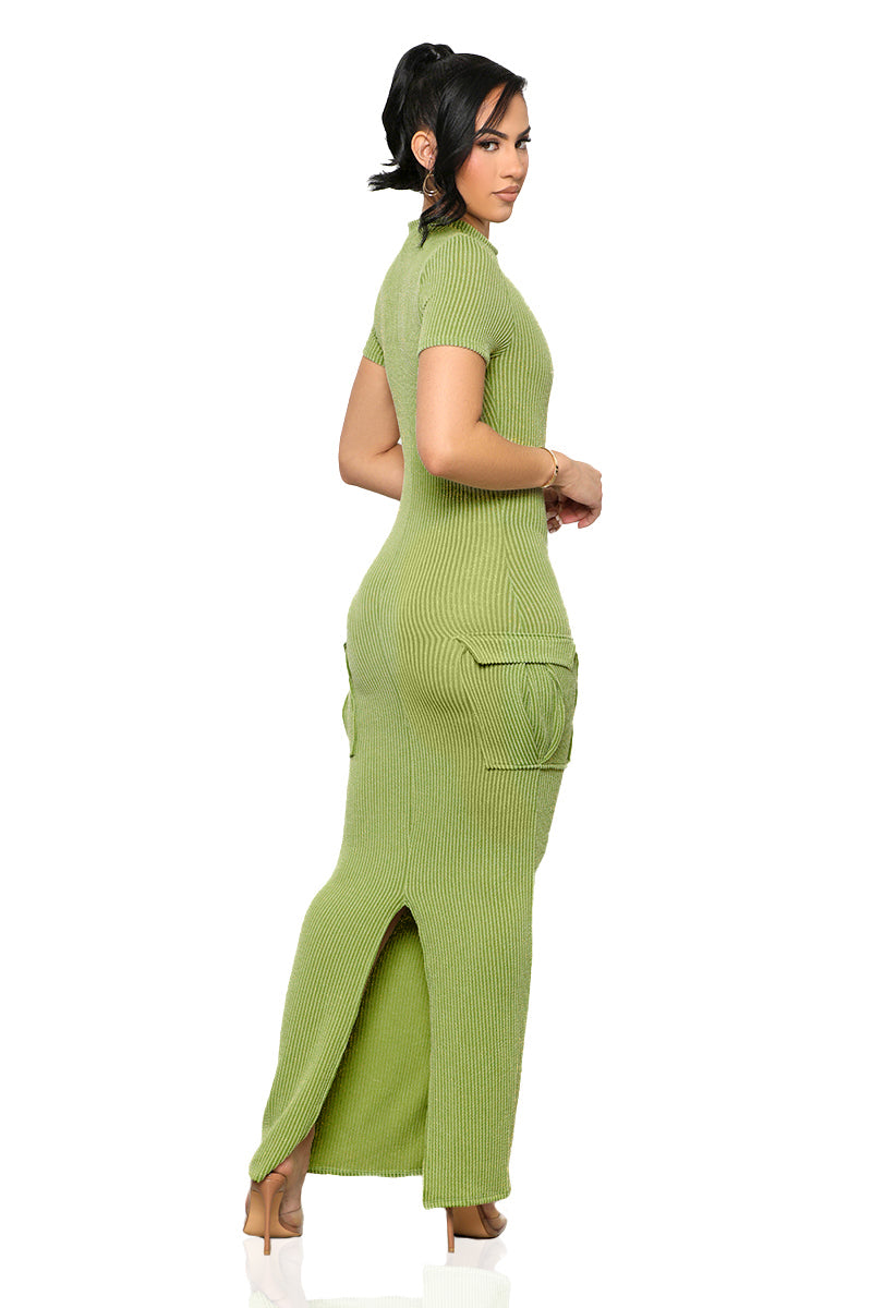 Casual Mock Neck Dress (Green)