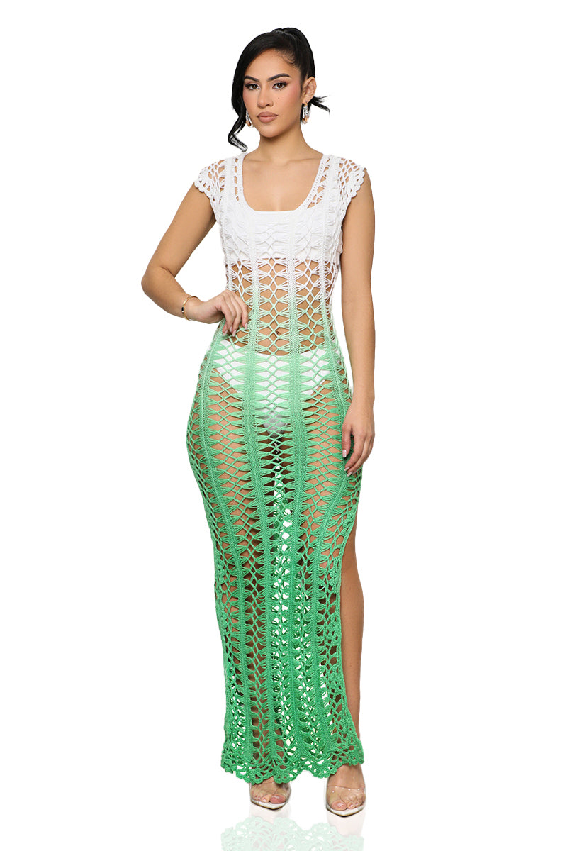 Fade Out Crochet Dress (Green)
