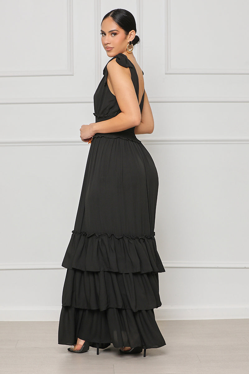 Beautiful Desire Ruffle Maxi Dress (Black) - Lilly's Kloset