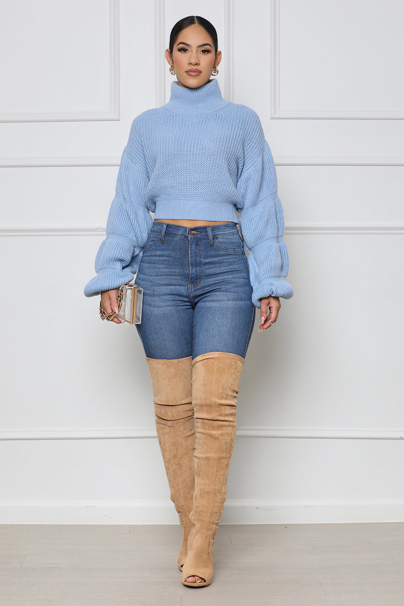 Burst Your Bubble Cropped Sweater (Blue) - Lilly's Kloset