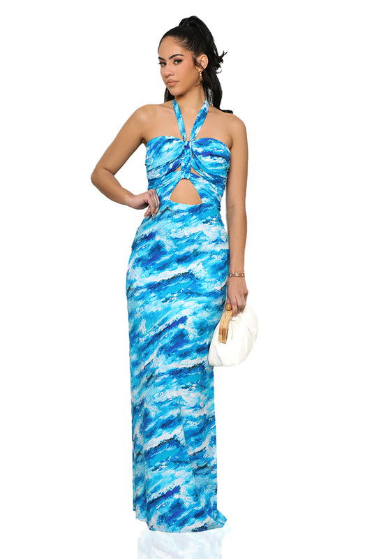 Aquarius Cut Out Maxi Dress (Blue)