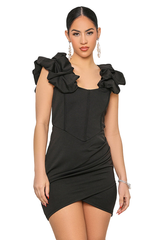 Out Tonight Poof Sleeve Mini Dress (Black)- FINAL SALE