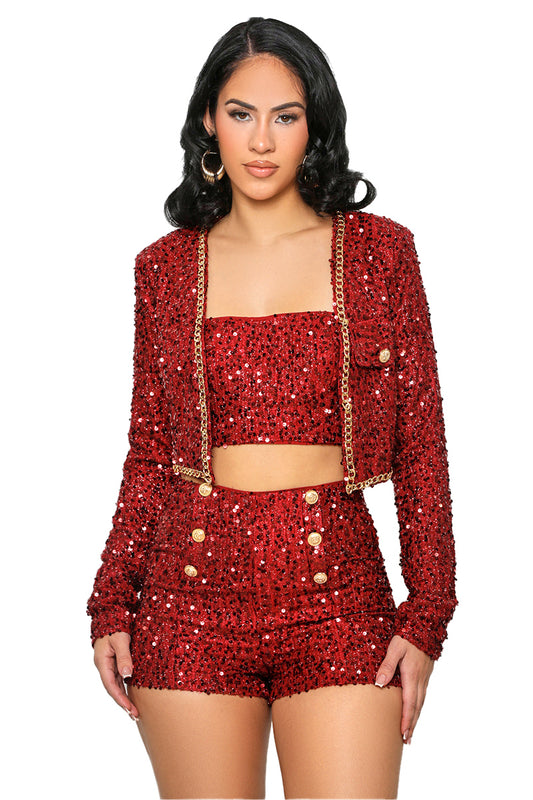 Ready To Shine 3 Piece Short Set (Red)- FINAL SALE