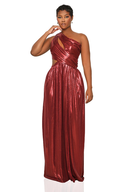 Spice It Up One Shoulder Maxi Dress (Red)- FINAL SALE