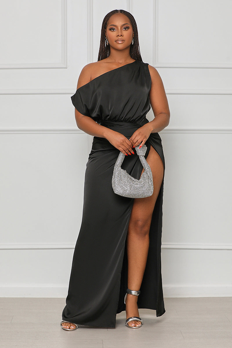 True Elegance High Slit Maxi Dress (Black)