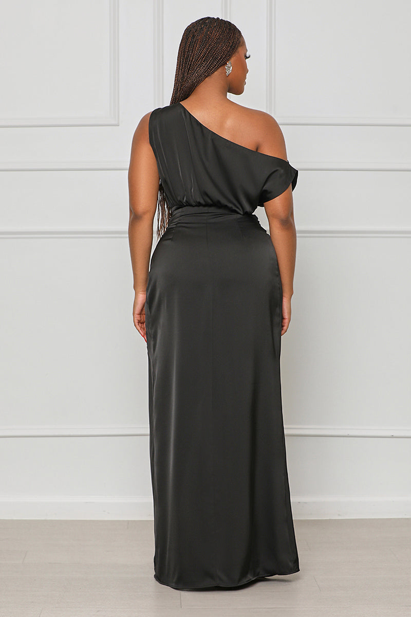 True Elegance High Slit Maxi Dress (Black)