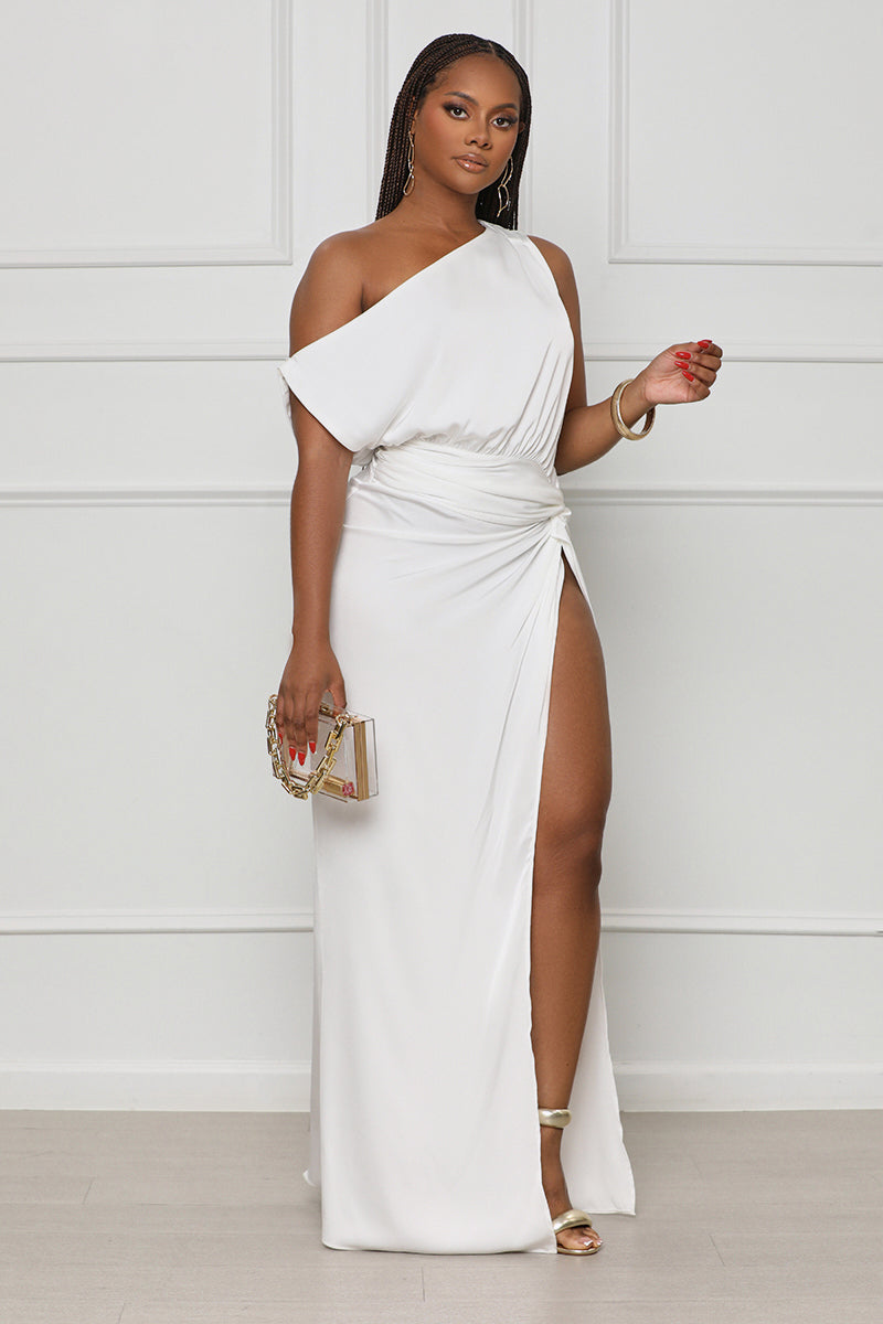 True Elegance High Slit Maxi Dress (White)