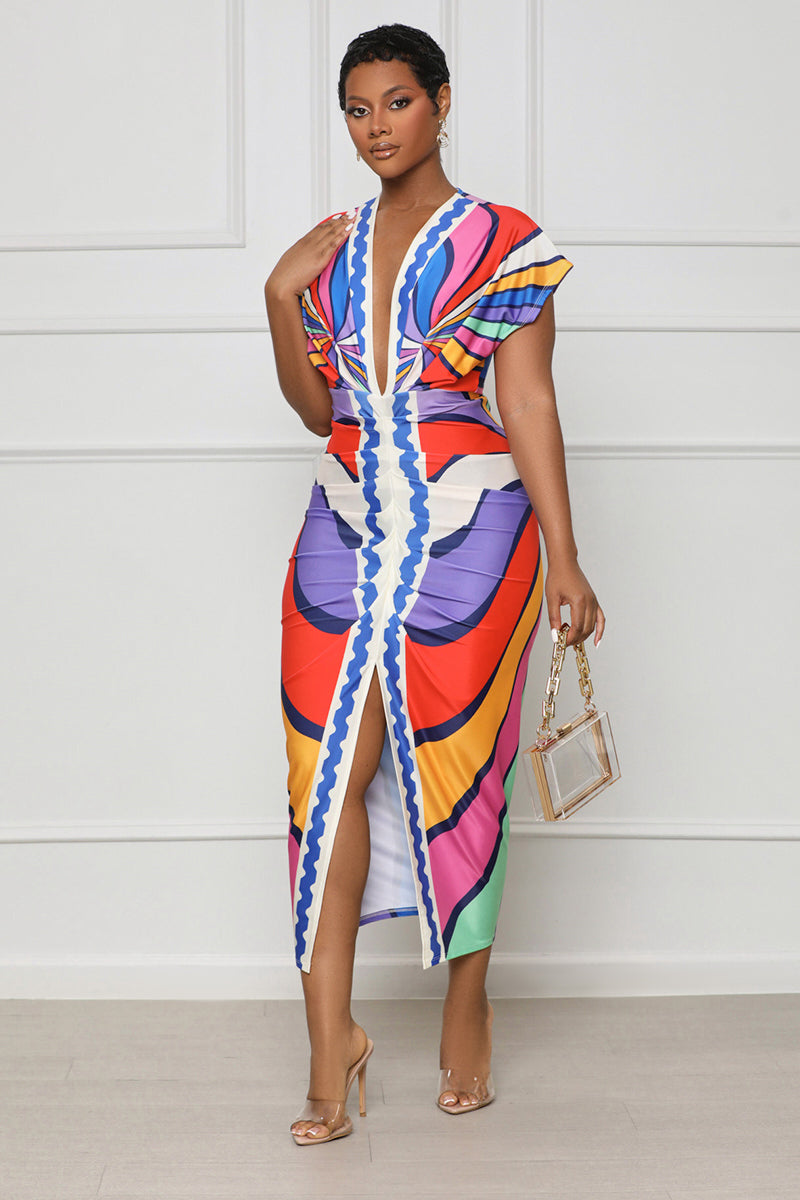 Free Your Mind Abstract Midi Dress (Blue Multi)