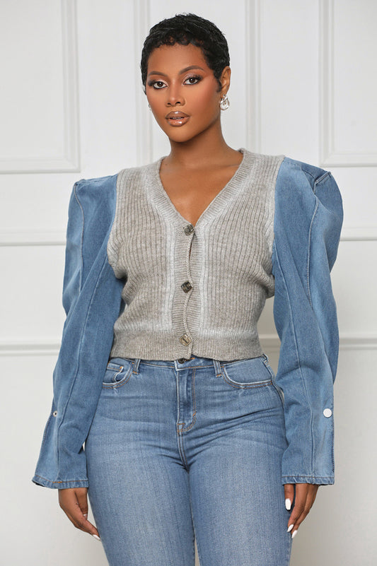 Simple Pleasures Knit Denim Sweater (Grey Multi)