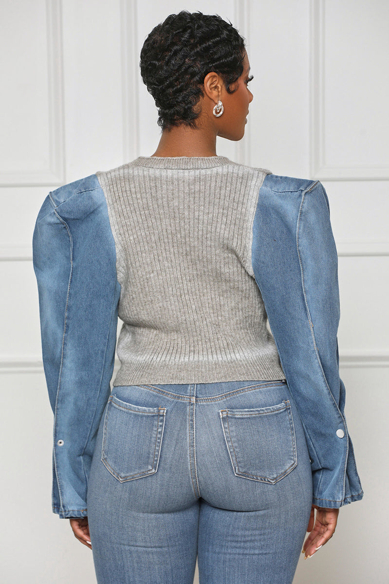 Simple Pleasures Knit Denim Sweater (Grey Multi)